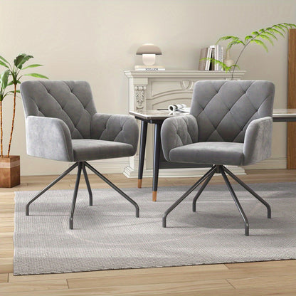 Eetkamerstoel – Stoel – Kuipstoel – Lounge Stoel – Armstoel – Velvet Bekleding – Ergonomische Rugsteun – Metalen Frame – Lichtgrijs – Set Van 2