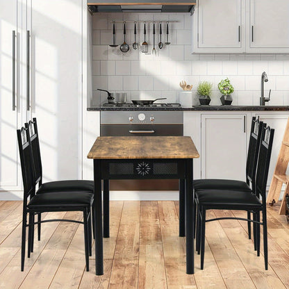 Eettafelset – Eettafel met Stoelen – Tafel En Stoelset – 4 Persoons Eettafel – Zwarte Eetkamer Set – Compact 107 cm Tafel – Comfortabele Foam Stoelen