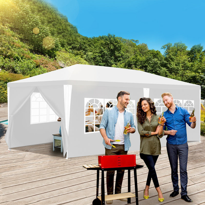 Partytent – Tuinpaviljoen – Feesttent – Tuintent – Paviljoen – 3x6 Meter – Waterdicht PE Materiaal – Met Zijwanden en UV Bescherming - Wit
