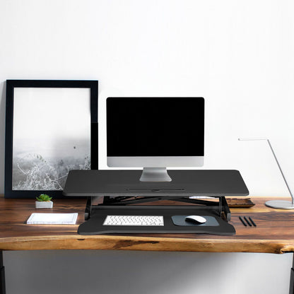 37-Inch Wide Height-Adjustable Dual Monitor Desk Converter with Manual Gas Spring Lift (46.99cm Raised Height) - Heavy-Duty Metal Frame for Office, Space-Saving Computer Workstation, Desktop Stand Compatible with Two Monitors