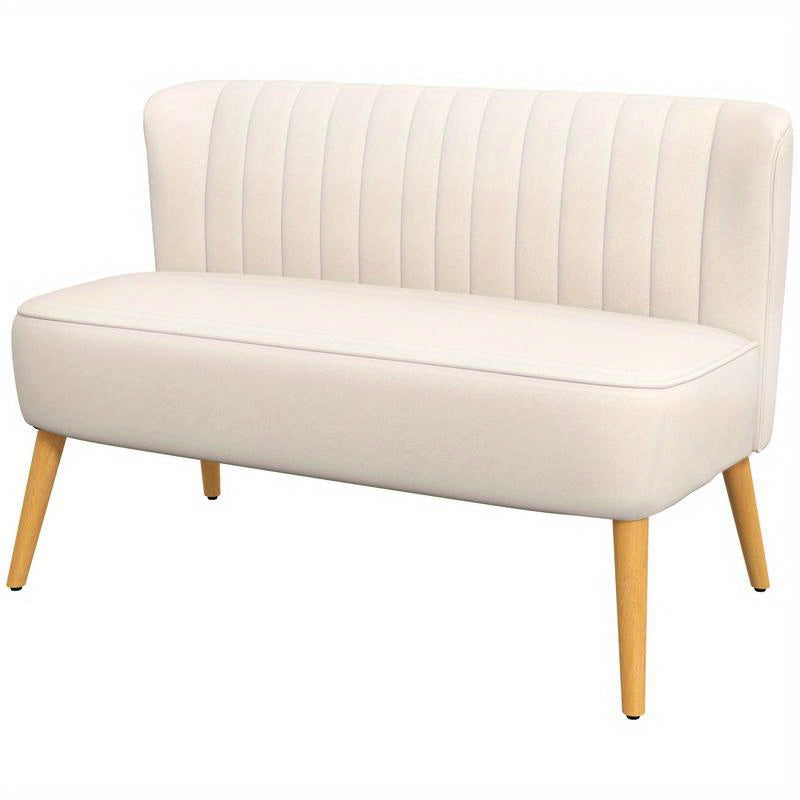 2-Zits Sofa – Tweezitsbank – Compacte Bank – Loveseat – Kleine Bank – Dik Schuimvulling – Stevige Houten Poten – Wit Bruin – 117x56,5x77 cm – Makkelijk Montage