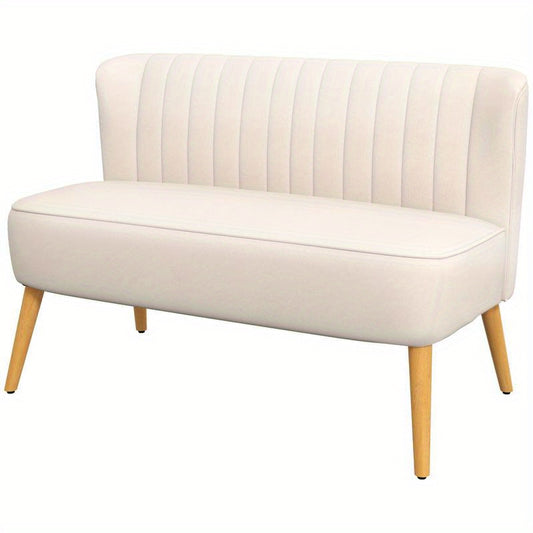 2-Zits Sofa – Tweezitsbank – Compacte Bank – Loveseat – Kleine Bank – Dik Schuimvulling – Stevige Houten Poten – Wit Bruin – 117x56,5x77 cm – Makkelijk Montage