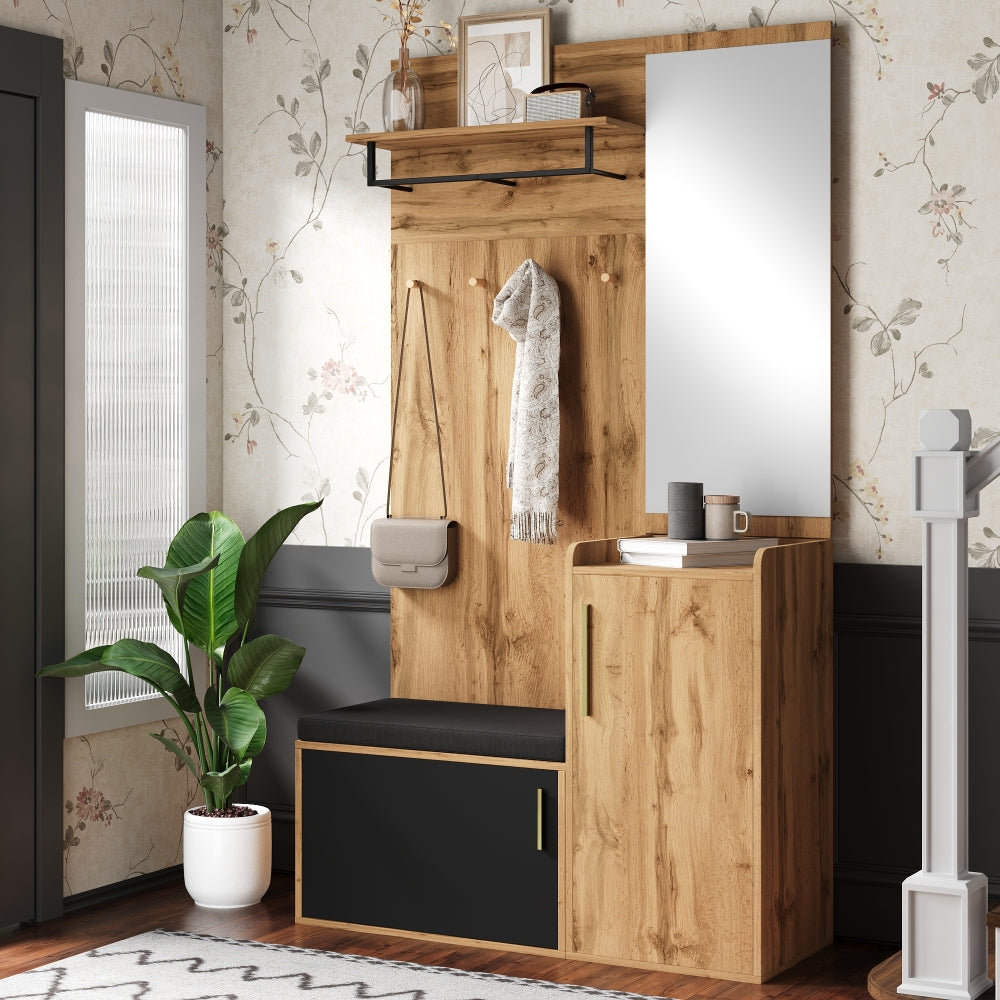 Halmeubel – Kapstok – Schoenenkast – Spiegel – Zitbank – Compact en ruimtebesparend – Duurzaam materiaal zonder hout