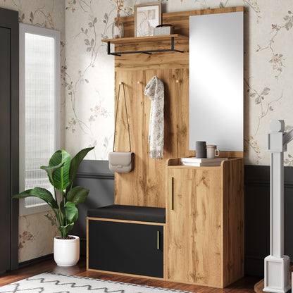 Halmeubel – Kapstok – Schoenenkast – Spiegel – Zitbank – Compact en ruimtebesparend – Duurzaam materiaal zonder hout