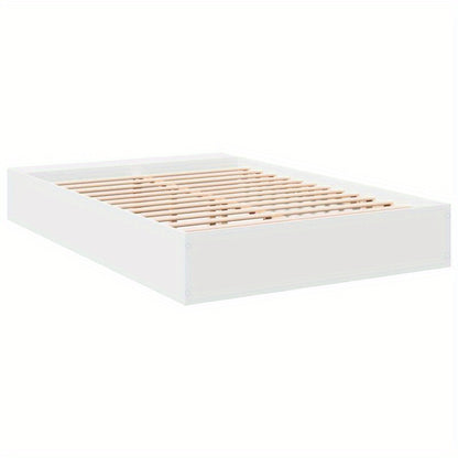 Modern Minimalist White Bed Frame with Under-Bed Storage - Heavy-Duty Hardwood Construction, Easy Assembly, Fits Standard Mattresses - for Small to Large Bedrooms, Bedroom Furniture, Contemporary Design, Durable Wood Construc