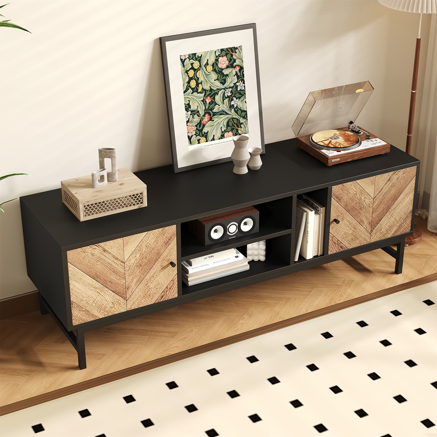 TV Meubel – TV Kast – TV Stand – Mediameubel – Meubel – 150 cm – Houtvezelplaat Zwart – Multifunctionele Opbergruimte