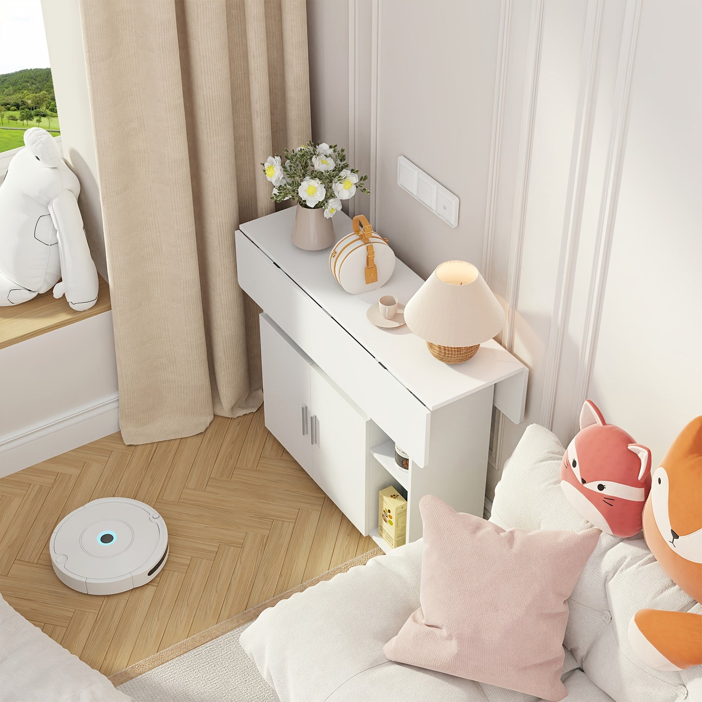 Uitklaptafel – Klaptafel – Uittrekbare Tafel – Eettafel – Vouwtafel – Ruimtebesparend Design – Met Opbergruimte en Wieltjes