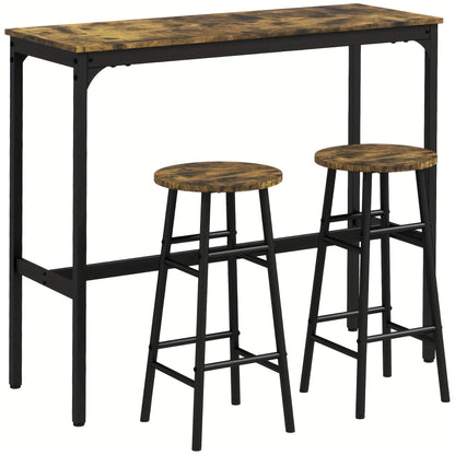 Bartafelset – Barkrukken Set – Eettafel Industrieel – Bar Meubel Set – Keukentafel 3-Delig – Stalen Frame – Rustiek Bruin