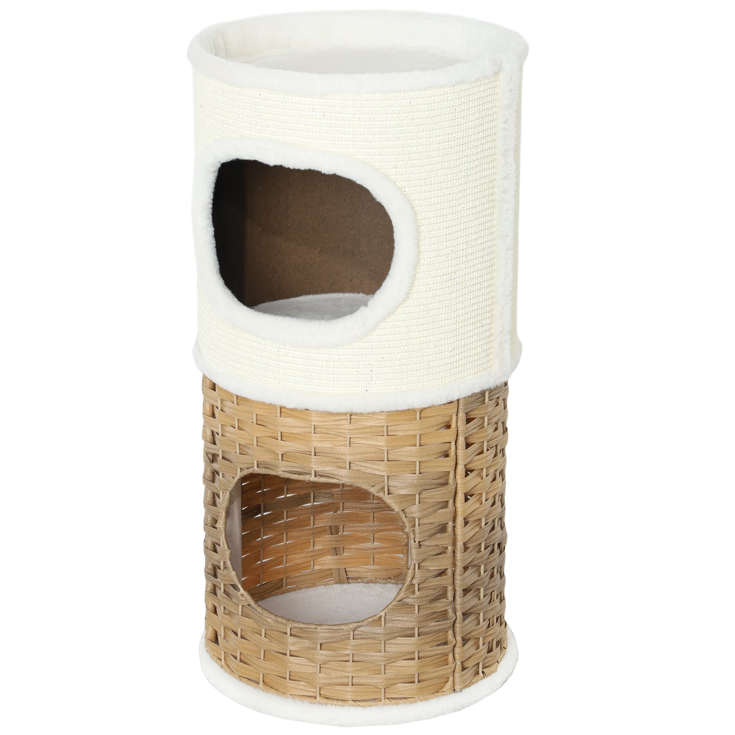 Katzenkrabpaal – Krabton – Kattenpaal – Kattenboom – Kattenhuis – Crèmewit – Drie Niveaus – Sisal Krabpaal – 80 cm Hoog – Ø 40 cm