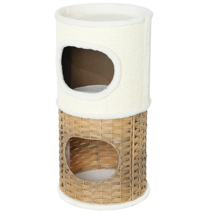Katzenkrabpaal – Krabton – Kattenpaal – Kattenboom – Kattenhuis – Crèmewit – Drie Niveaus – Sisal Krabpaal – 80 cm Hoog – Ø 40 cm