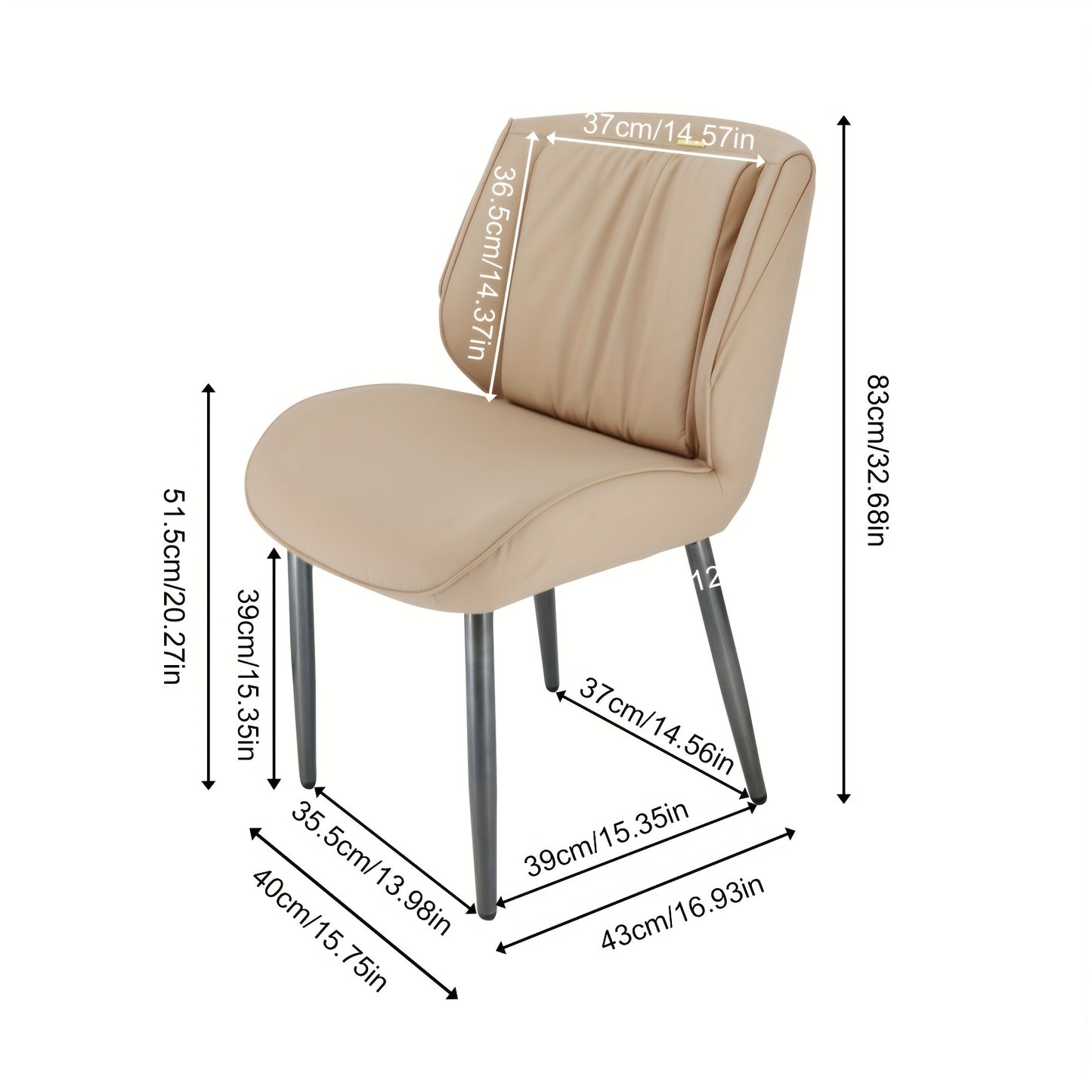 Eetkamerstoel – Stoel – Dining Chair – Zitstoel – Armstoel – Memory Foam Zitting – Stevige Metalen Poot – Licht Kaki & Donkergrijs