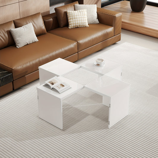 Salontafel – Koffietafel – Bijzettafel – Woonkamer Tafel – DIY Salontafel – Wit Hoogglans – Hardhout Spaanplaat – Vrije Combinatie