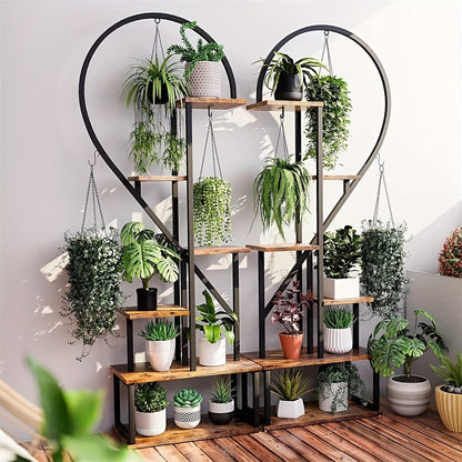 Plantenrek – Plantenstandaard – Bloemenrek – Plantentafel – Plantenetagère – Set van 2 Hartvormige Standaards – MDF en Metaal – 6 Lagen