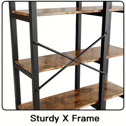 Boekenplank – Boekenrek – Wandplank – Wandrek – Opbergplank – 5-laags – Hout en Metalen Frame – Stevig en Compact – Makkelijk te Monteren