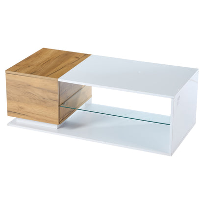 Salontafel – Koffietafel – Woonkamertafel – Tafeltje – Design Tafel – Two-Tone Hoogglans Glas – Compact Met Opbergruimte – Duurzaam & Eenvoudig Te Montateren