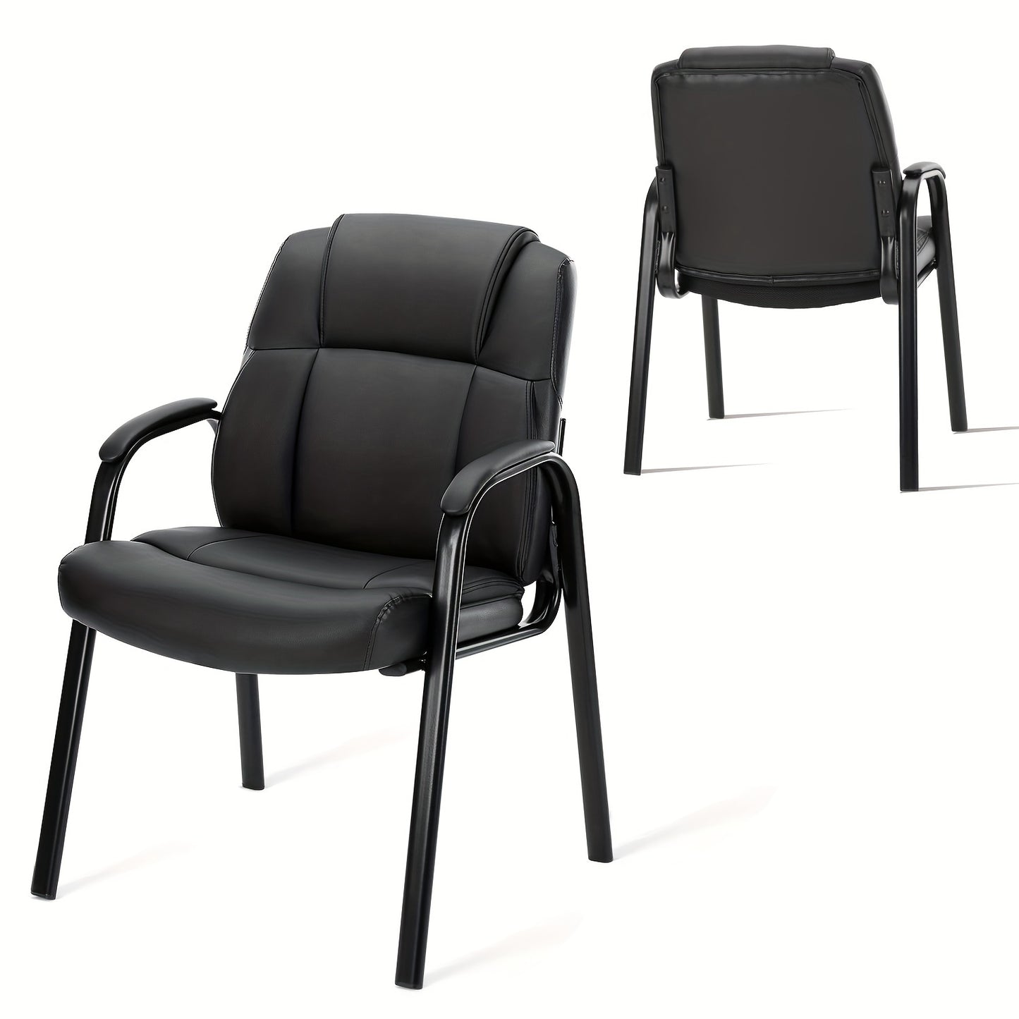 Ergonomische Bureaustoel – Kantoorstoel – Vergaderstoel – Thuiswerkstoel – Directiestoel – PU Leer – Stevige Vijfwielbasis – Comfortabele Gewatteerde Zitting – Zwart
