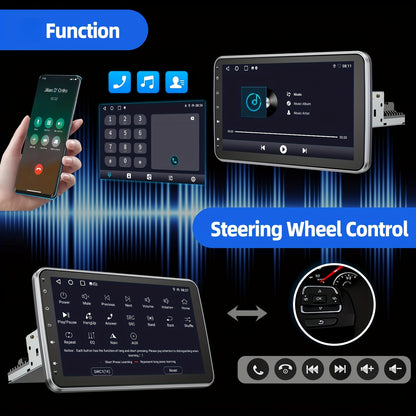 Autoradio – Draaibare Multimedia Speler – Single DIN Radio – 10,1 Inch Touchscreen – Met Achteruitrijcamera – Android 14.0 – Draadloze Carplay – 4GB RAM 64GB Opslag