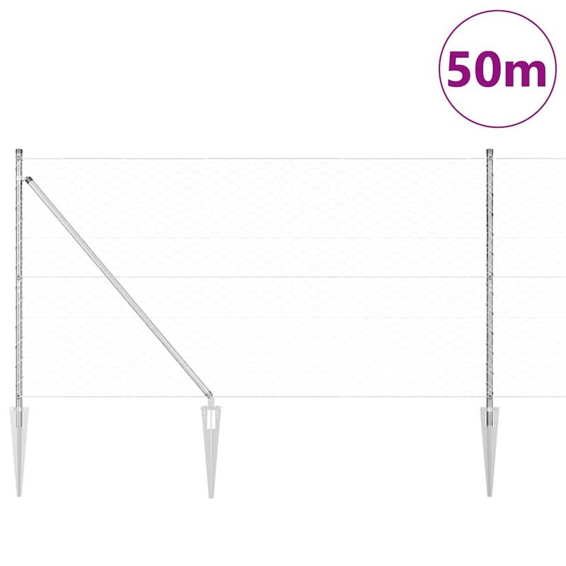 3D Tuinafscheiding – Tuinhek – Schutting – Tuinborder – Erfafscheiding – Zilveren PVC-Gecoat Staal – 1,4 x 50 Meter – Winterhard & Weerbestendig