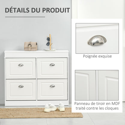Schoenenkast – Schoenenrek – Schoenopbergmeubel – Schoenenkast – Schoenenhouder – Wit MDF – 4 Vouwdeuren – Ruime Opbergruimte – Compact Design 98x24x83 cm