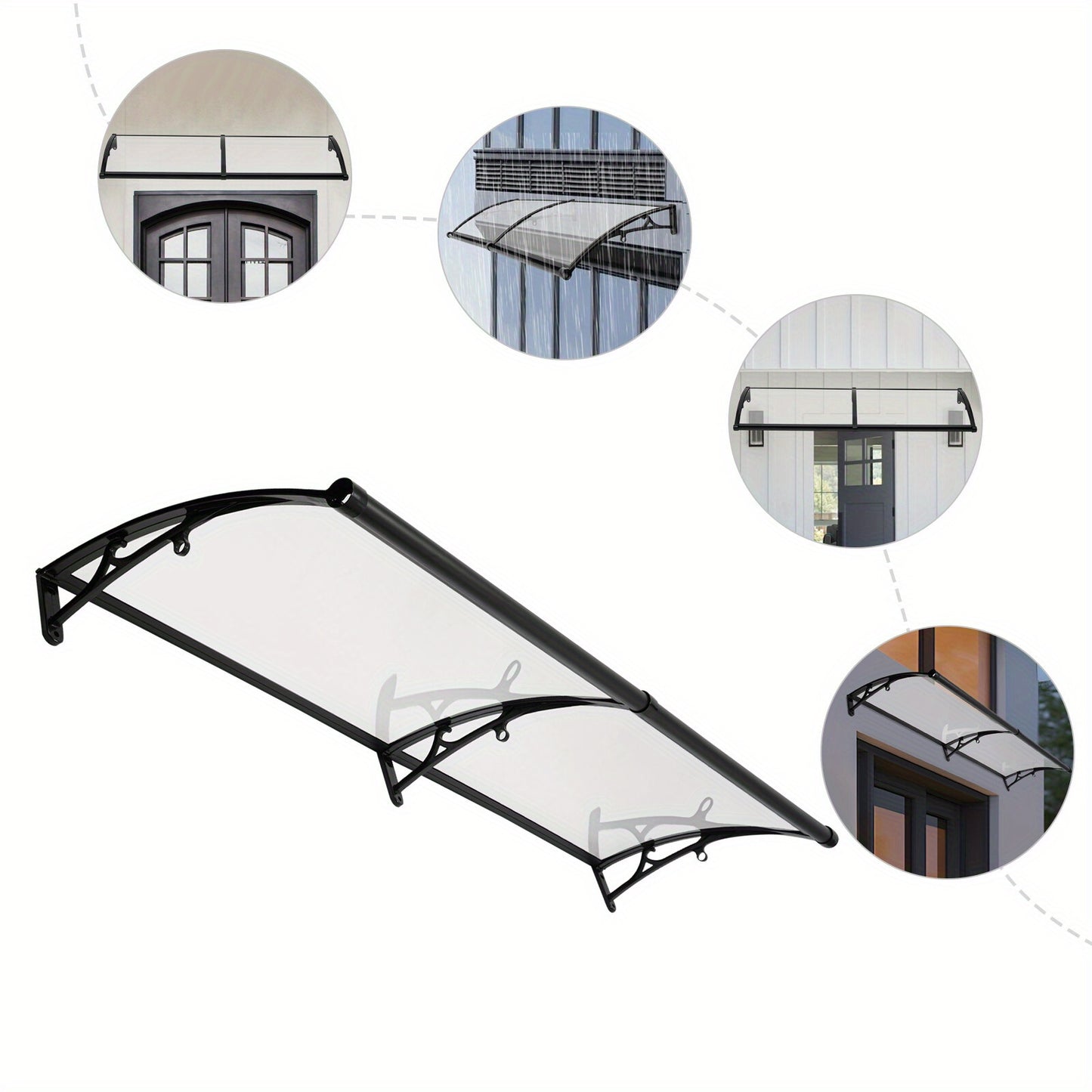 Overkapping – Terrasoverkapping – Paviljoen – Pergola – Veranda – Transparant Boogvormig Dak – Aluminium Zwart Frame – Ingebouwde Goten – Stevig & Weerbestendig