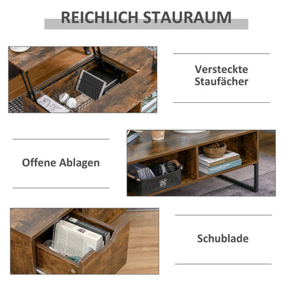 Salontafel – Koffietafel – Woonkamertafel – Bijzettafel – Tafel – Verstelbaar Lift-Top Blad – Verborgen Opbergruimte & Uitschuifbare Lade – Modern Spaanplaat Met Metaal – 100x60x44 cm
