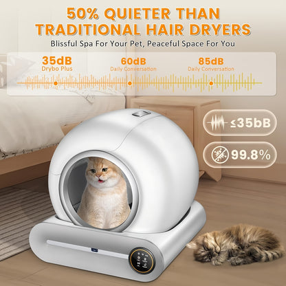 Automatische Kattenbak – Zelfreinigende Bak – Slimme Kattenbak – Kattenbak Voor Meerdere Katten – Witte Kattenbak – 65L + 9L Capaciteit – Negatieve Ion Luchtzuivering – App-Controle En Monitoring