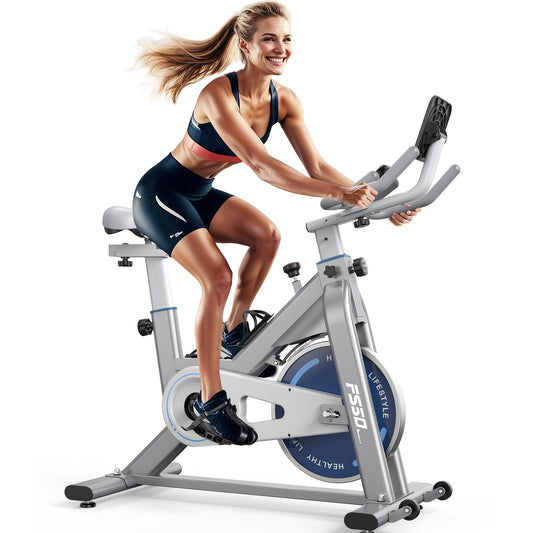 Vowvit Exercise Bike with 300 Watt Resistance Torque, 4-Way Fully Adjustable Ergometer Home Trainer Bicycle, Indoor Fitness Bikes with RPM Display, Large Tablet Holder, 150 kg Load Capacity, Without Battery