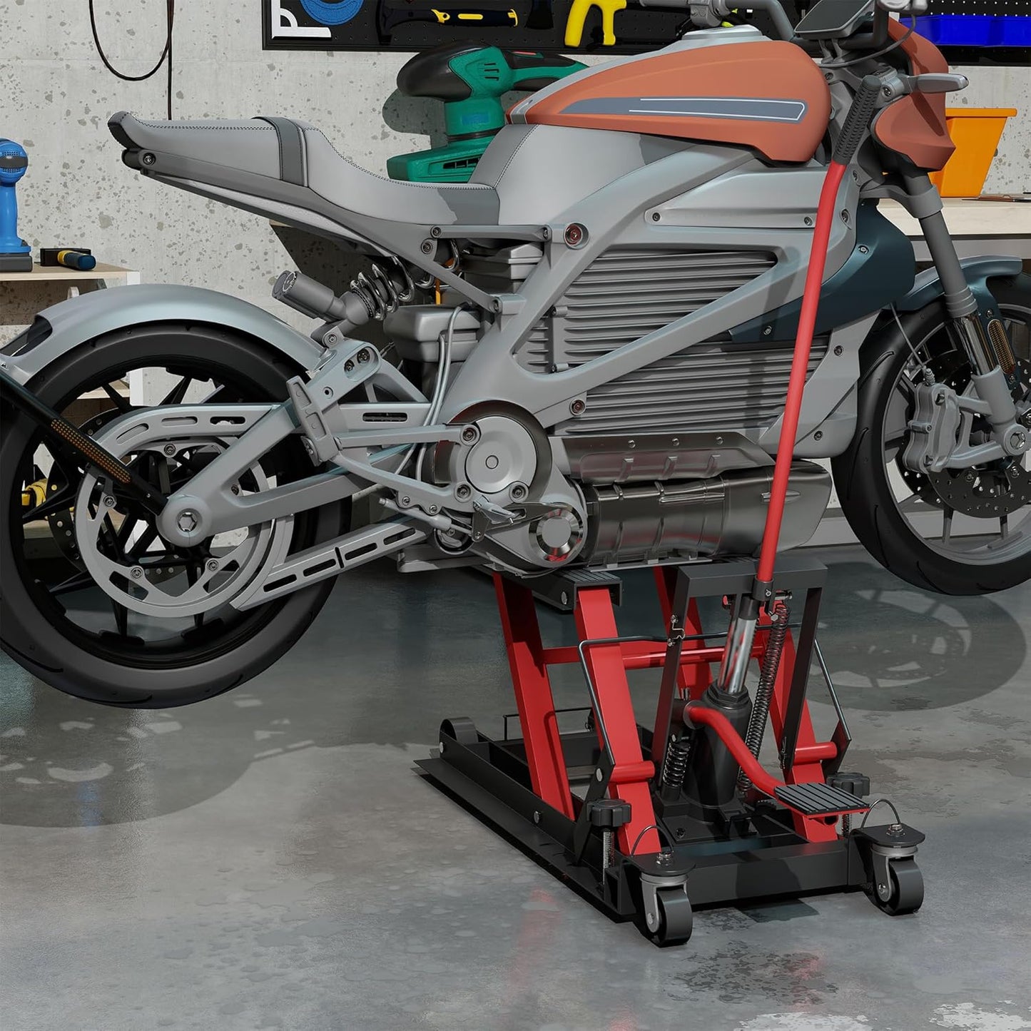 Motorfietsbrugwagen – Motorlift – Hydraulische Motorlift – Motorhefbrug – Motor Tilplatform – Draagvermogen 680 kg – Inklapbaar Ontwerp met Wieltjes