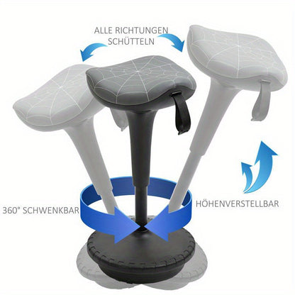 Office Stool with Swivel Function, Ergonomic Design, Adjustable Height from 65.5 to 83.5 Cm, Tiltable at 120°, Gray Color, Leisure Chair, Comfortable Living Room Furniture, Multifunctional Seat, Suitable for Living Room, Bed