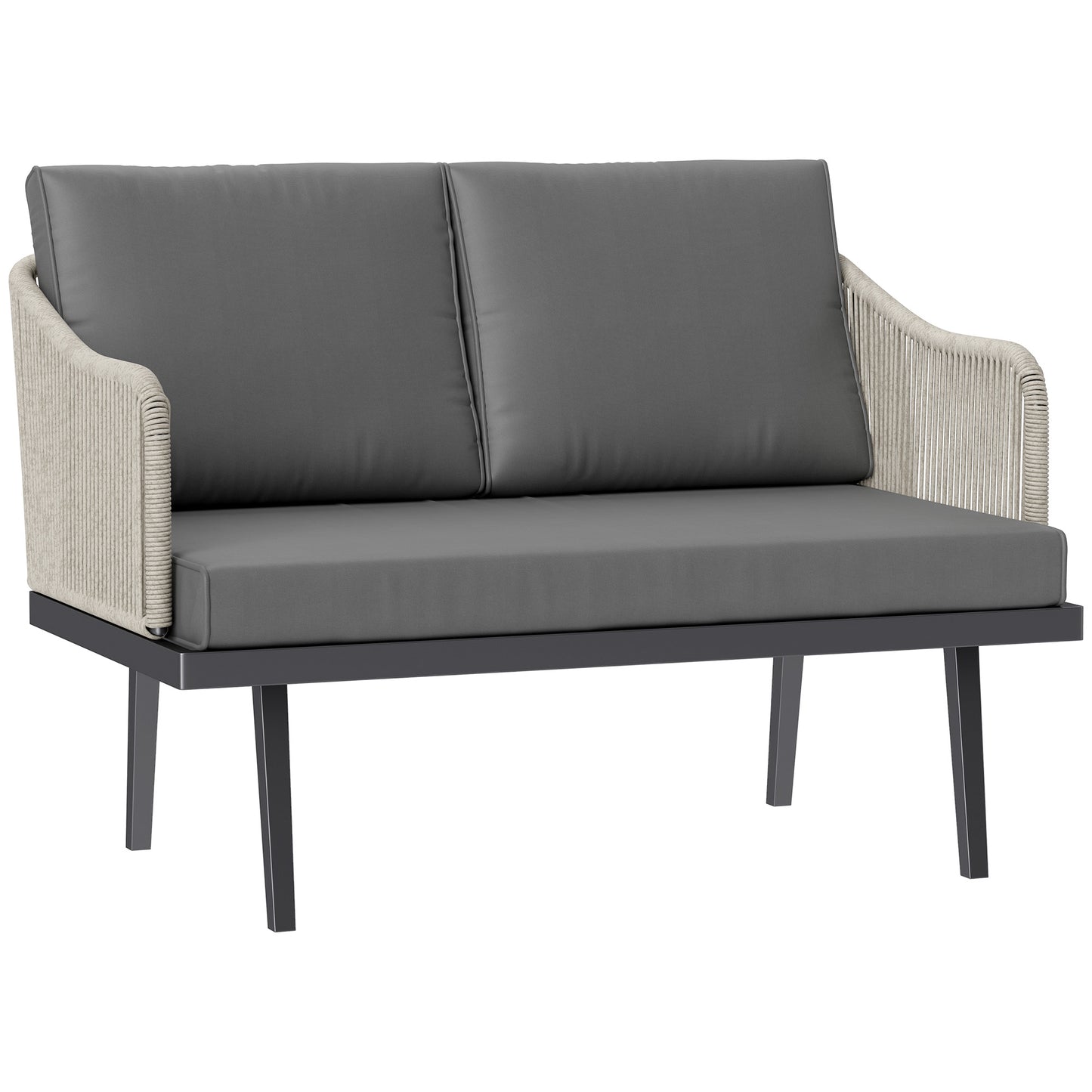 Twee Persoons Bankje Tuin – 2-Zits Tuinbank – Buitenbank – Loungesofa – Tuinmeubel – Synthetisch Rattan – Gepoedercoat Stalen Frame – Weerbestendig – Zachte Kussens