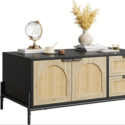 Salontafel – Koffietafel – Bijzettafel – Woonkamertafel – Banktafel – Mid-Century Modern Riet – MDF & Metaal – Verstelbare Poten
