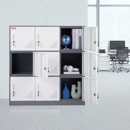 Metalen Locker – Stalen Lockers – Opslagkast – Opbergkast – Kleedkamerkast – Wit – 9 Deuren – Ventilatieopeningen – Magneetsluiting Met Sleutels
