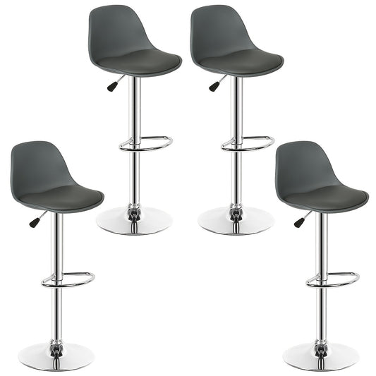 4pcs Bar Stools, PU Bar Chairs, Chrome Legs, Adjustable Height Counter Chairs, Seat Height 55-75cm, Padded Kitchen High Chairs, Artificial Leather Kitchen Island Chairs, Swivel-backrest- Footrest- Liftable, Load-bearing 120KG
