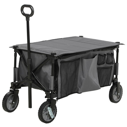 Transportwagen – Opvouwbare Bolderkar – Vervoerswagen – Strandwagen – Tuinwagen – 4 Wielen Met Rem – Verstelbare Telescopische Handgreep – Donkergrijs – 125 Liter Inhoud – Max 100 kg Belastbaar