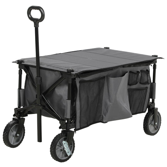 Transportwagen – Opvouwbare Bolderkar – Vervoerswagen – Strandwagen – Tuinwagen – 4 Wielen Met Rem – Verstelbare Telescopische Handgreep – Donkergrijs – 125 Liter Inhoud – Max 100 kg Belastbaar