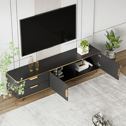 TV-stand – Tv-kast – Tv-meubel – Tv-unit – Zwarte TV-meubel met Gouden Handgrepen – Duurzaam Bamboe – Eenvoudige Montage