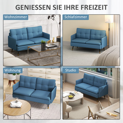 2-Zits Sofa – 2-Persoonsbank – Loveseat – Tweezitsbank – Retro Bank – Donkerblauw – Linnenlook – Knoopdetails – Compact & Comfortabel