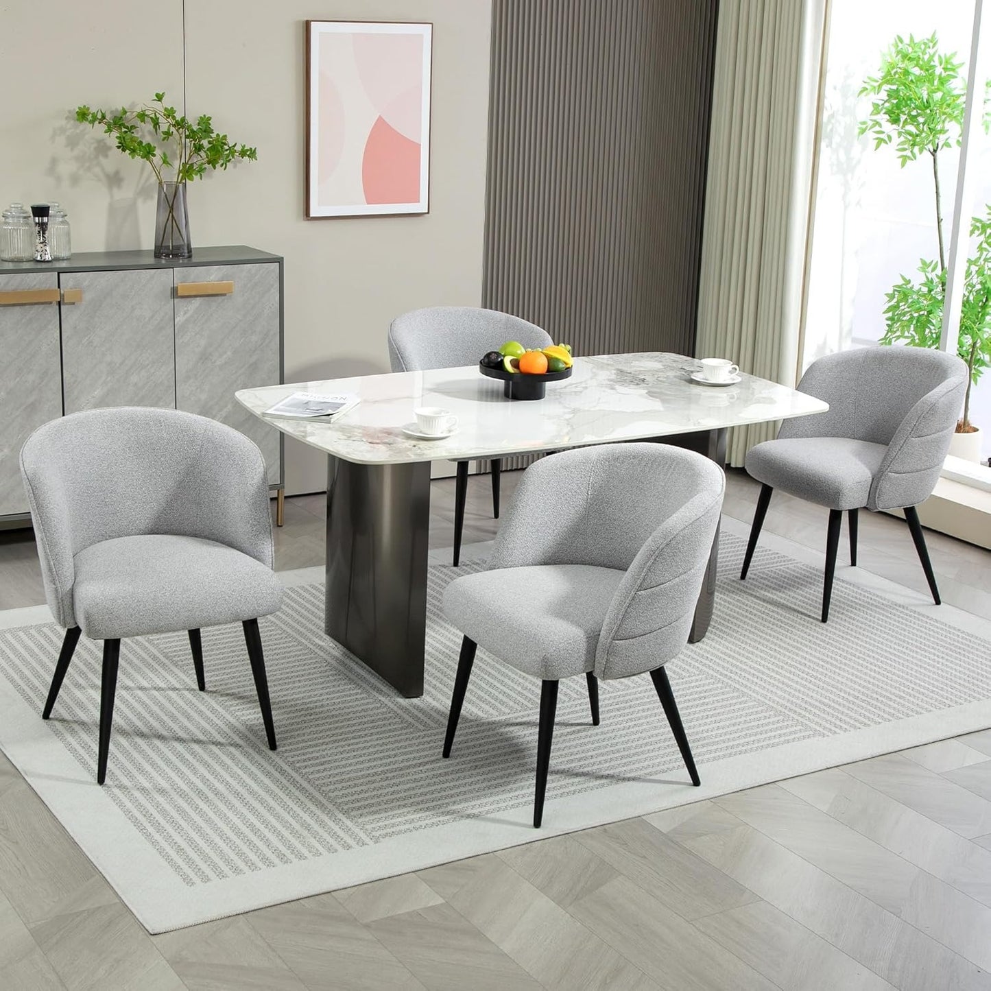Bezoekersstoelen – Stoel – Eetkamerstoel – Vergaderstoel – Tufted Stoel – Set van 4 Grijze Stoelen – Metalen Poten – Comfortabele Rugleuning