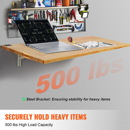 Vouwtafel – Klaptafel – Inklapbare Tafel – Wandbureau – Wandtafel – Rubberwood Hout – Draagkracht 225 kg – Slow-Close System