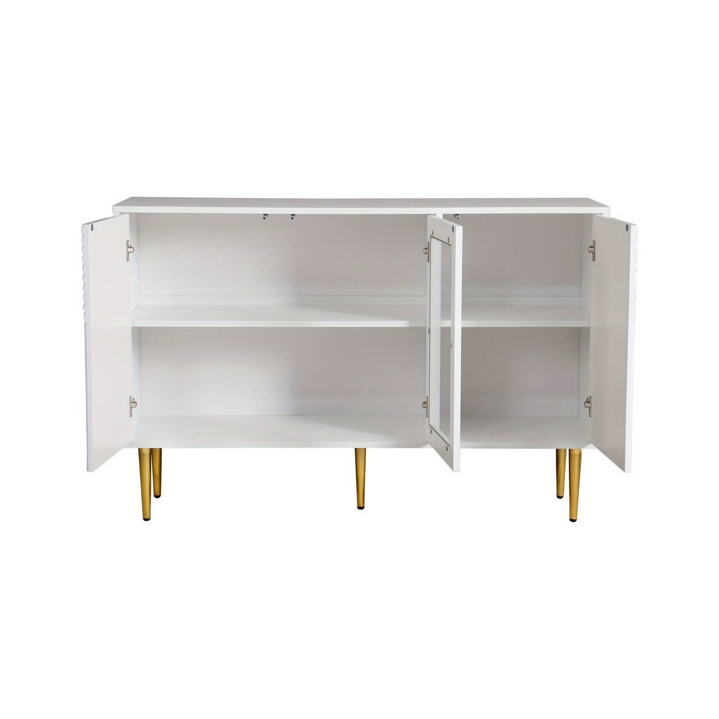 Dressoirkast – Opbergkast – Kast – Buffetkast – Wandkast – Wit – 120 cm – 3 Glazen Deuren Met Metalen Poten