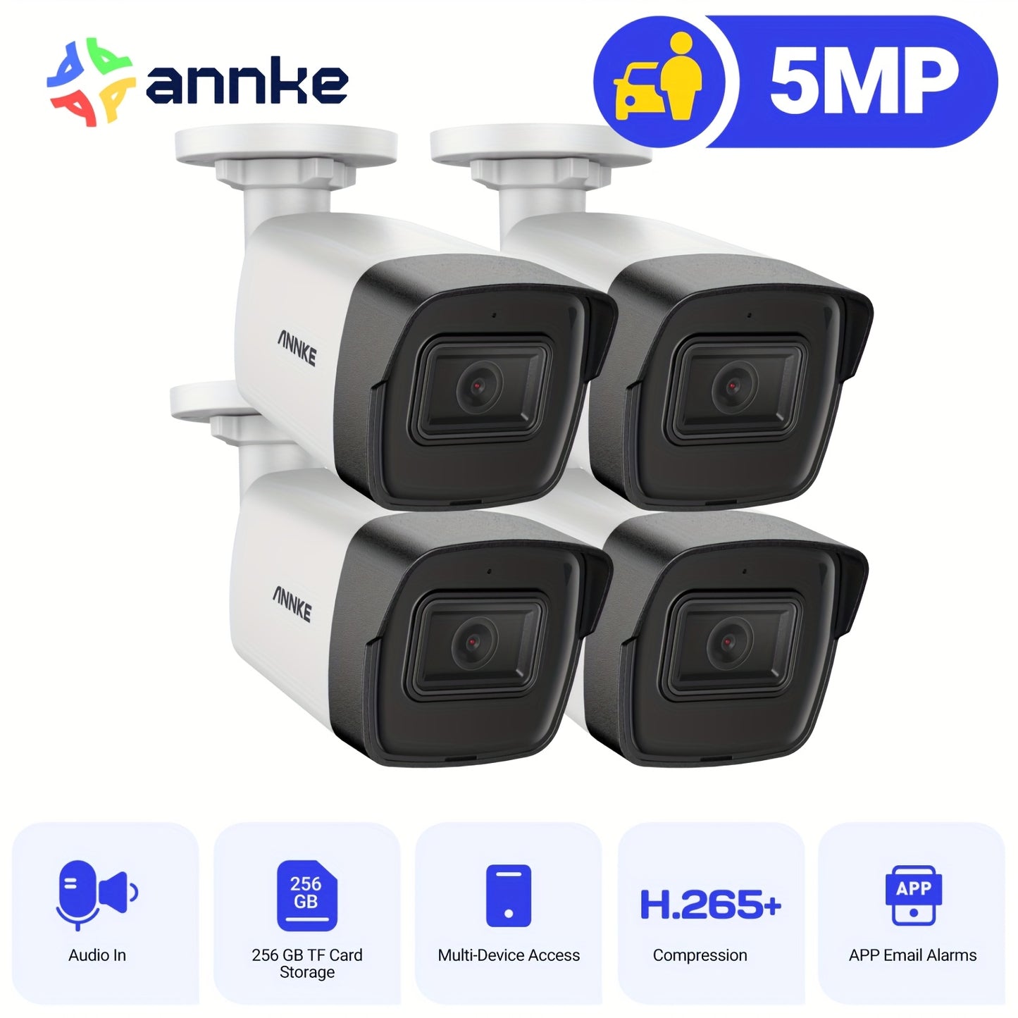 Beveiligingscamera Systeem – Bewakingscamera – CCTV Camera – Camerabewaking – Beveiligingsset – AI Mens- en Voertuigdetectie – 4x 1080P Dual-Light Nachtzicht 20m