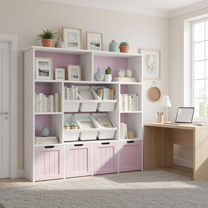 Mobiele Boekenkast – Houten Boekenplank – Opbergkast – Boekenkast Met Lade – Verplaatsbare Kast – 6 Lagen Opbergruimte – Stevig duurzaam hout – Eenvoudige Montage