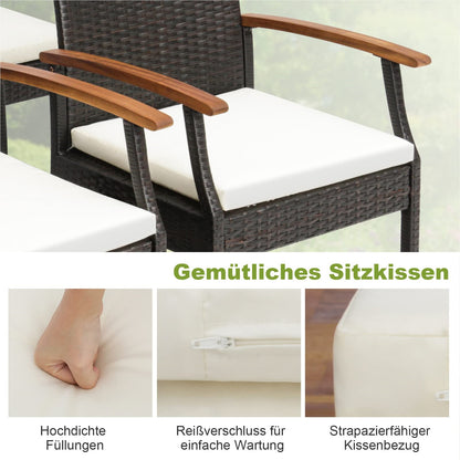 2-delige Rattan Stoel Set – Tuinstoel – Balkonstoel – Loungestoel – Terrasstoel – Poly Rattan Rugleuning – Houten Frame – Inclusief Zitkussen – Voor Buiten