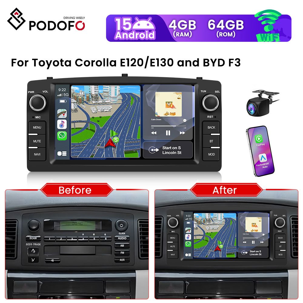 Android 15 Autoradio – Android Headunit – Multimediaspeler – Auto Stereo – Navigatiesysteem – 7 Inch HD Touchscreen – Draadloos CarPlay & Android Auto – AHD Achteruitrijcamera – 2GB RAM 64GB Opslag