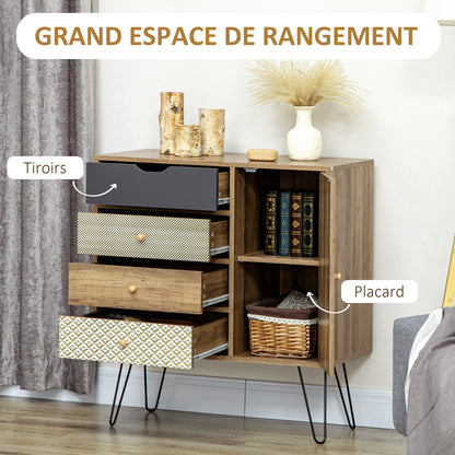 Bohemian Style HOMCOM 4-Drawer Dresser with 1 Cabinet - Hairpin Legs - Brown, 79 x 39 x 86 cm