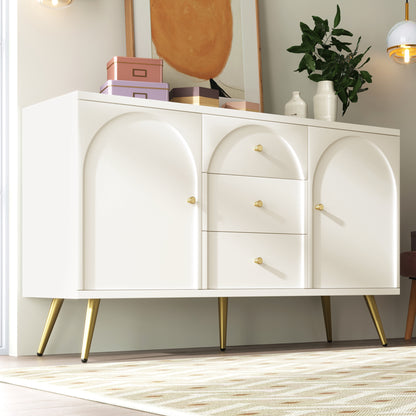 Dressoir – Kast – Ladekast – Opbergkast – Dressoir Wit – 2 Deuren en 3 Laden – Verstelbare Legplank – H84 x B140 x D40 cm