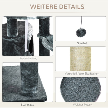 Kattenklimtoren – Krabpaal – Klimtoren – Kattenboom – Speelparadijs – Donkergrijs – Verstelbare Hoogte 220-265 cm – Inclusief Kattenhol en Hangmat