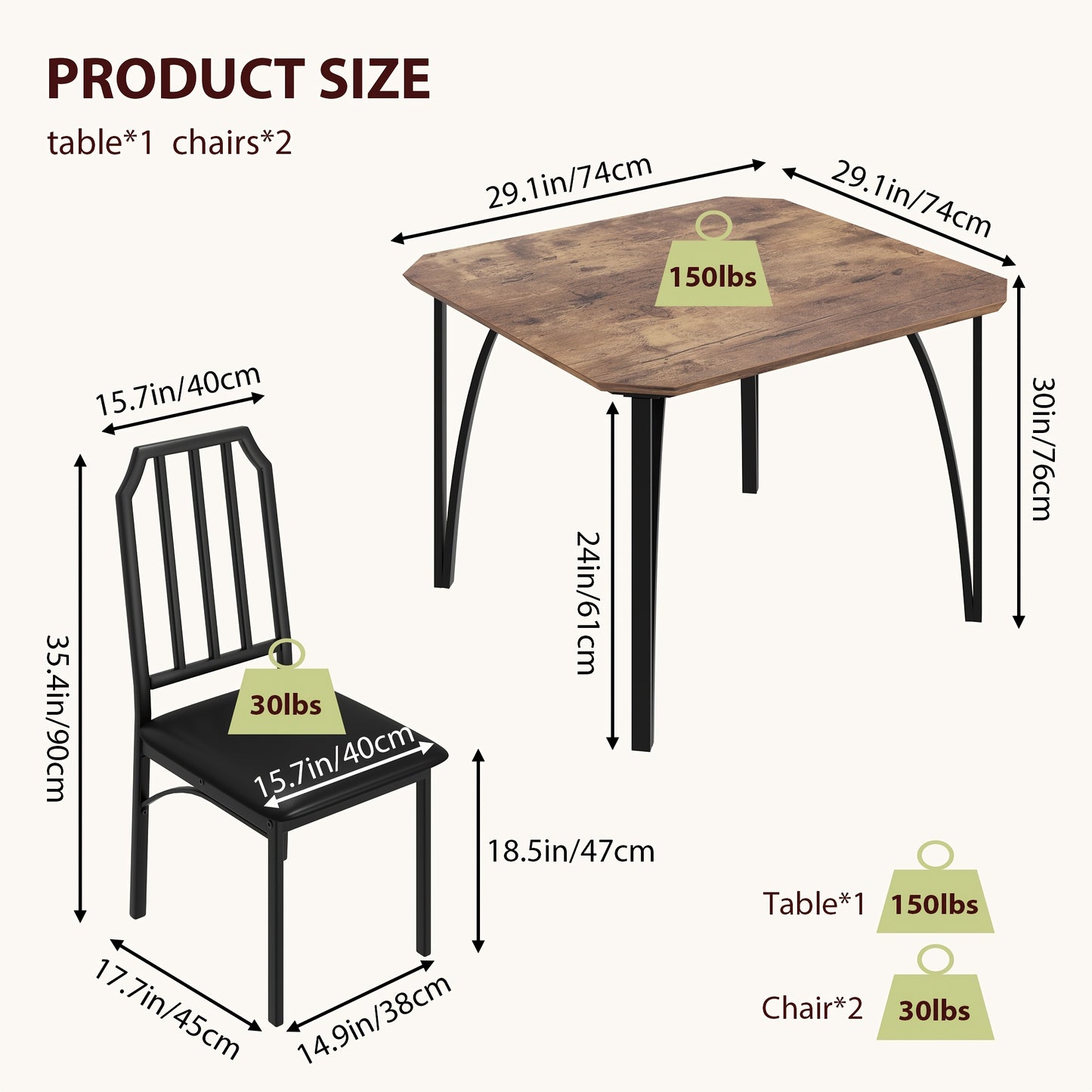 Eettafel – Keukentafel – Tafeltje – Klaptafel – Tafelset – Compact Design – PU Geplooide Stoelen Voor 2 Personen