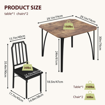 Compact Eettafelset 2 Personen – Eettafel – Tafelset – Stoelenset – Keukentafel – Grijs – Comfortabele PU Kussens – Ruimtebesparend Design