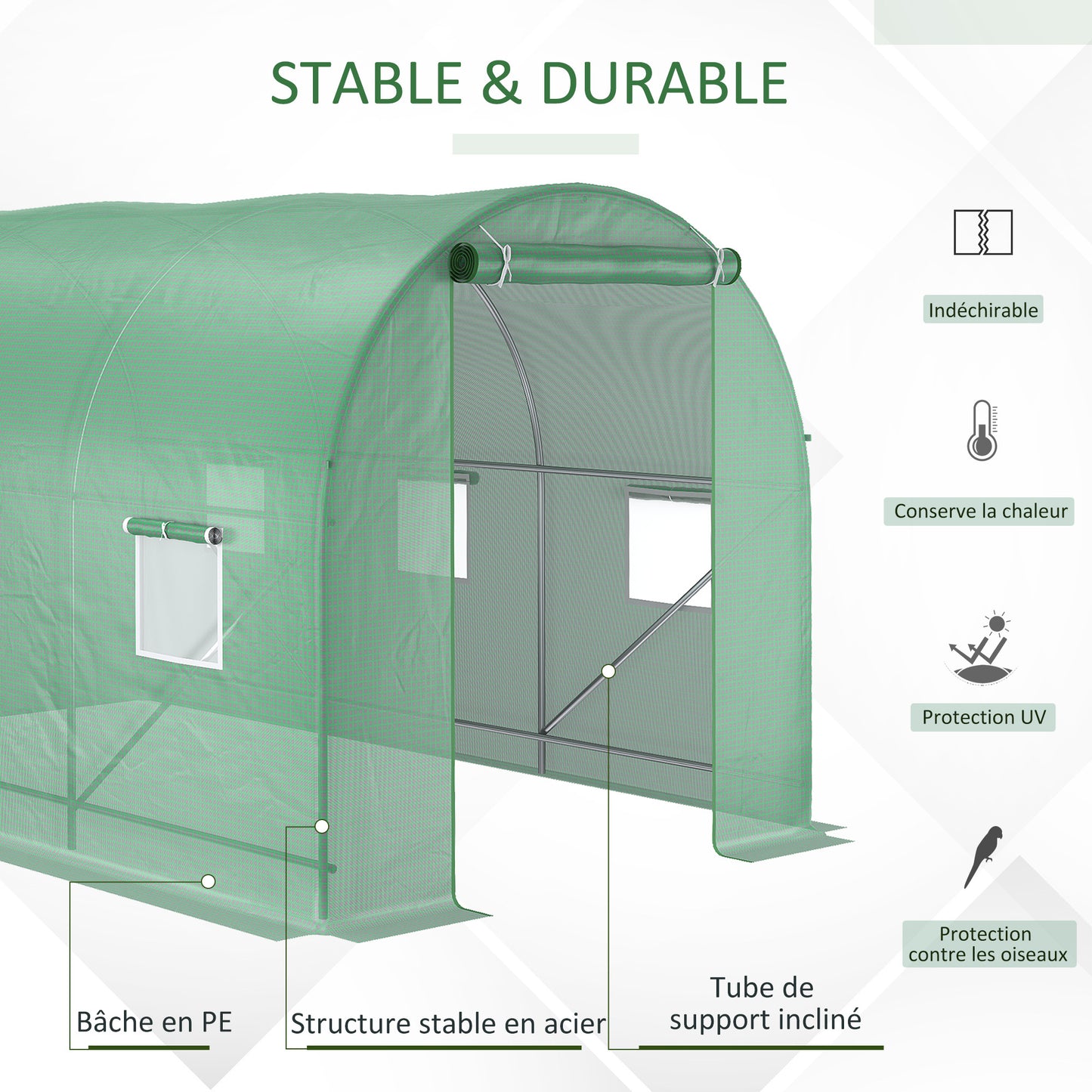 Tunneltuin Kas – Tuinkas – Kweekkas – Groentekas – Plantenkas – 7m² Oppervlakte – Versterkt Stalen Frame – Ritsdeur met 6 Oprolkramen